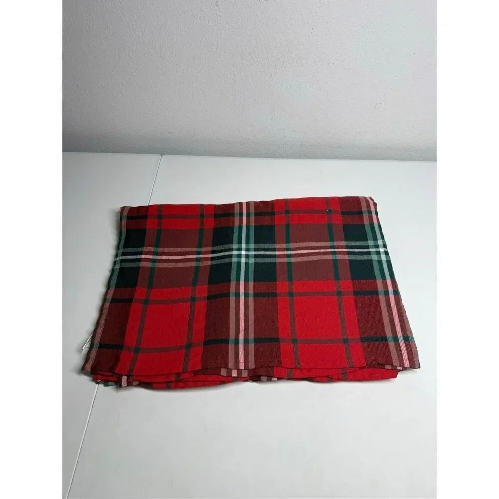 Holiday Time Christmas Plaid Rectangle Tablecloth 82” X 60” Red Green